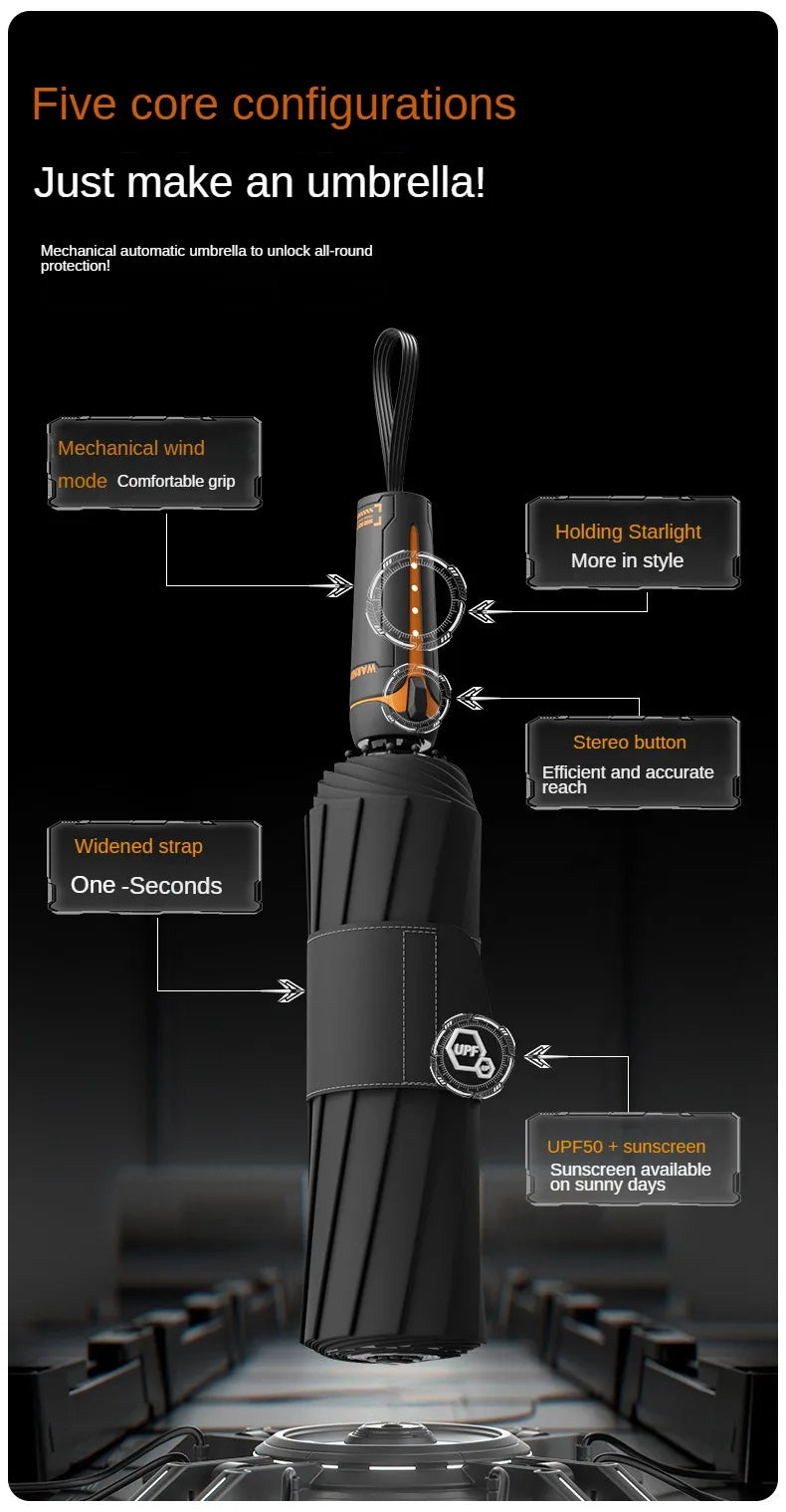 Mechanical handle umbrella, widened strap umbrella, automatic umbrella, large, sturdy, wind resistant, men's minimalist umbrella