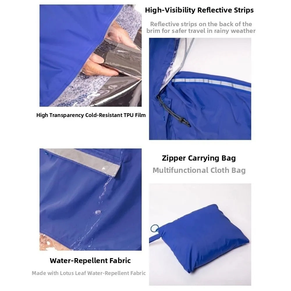 Reusable Wheelchair Rain Poncho Waterproof Reflective Strip Raincoat Cloak Lightweight with Hood Windproof Cape Old Scooter